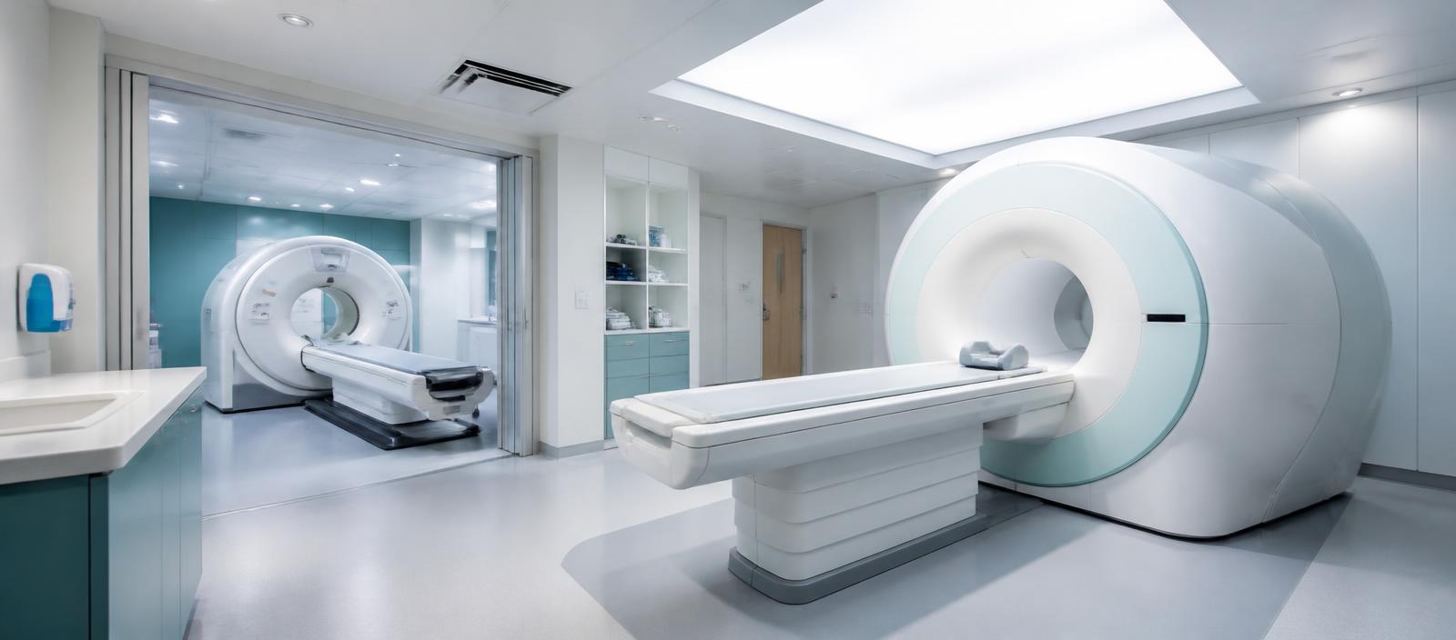 Imaging suite with MRI and CT scanners in a modern hospital radiology department