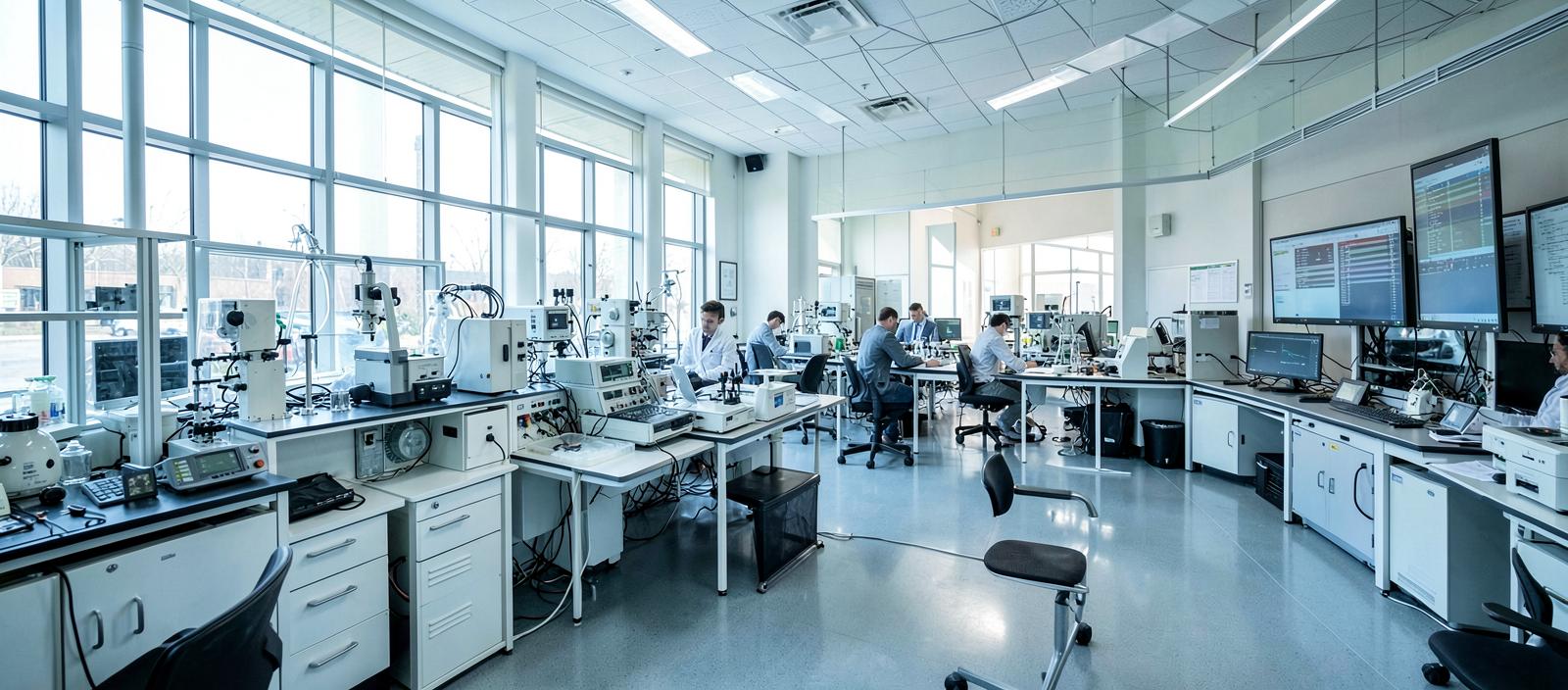University research laboratory filled with scientific instruments and campus technology